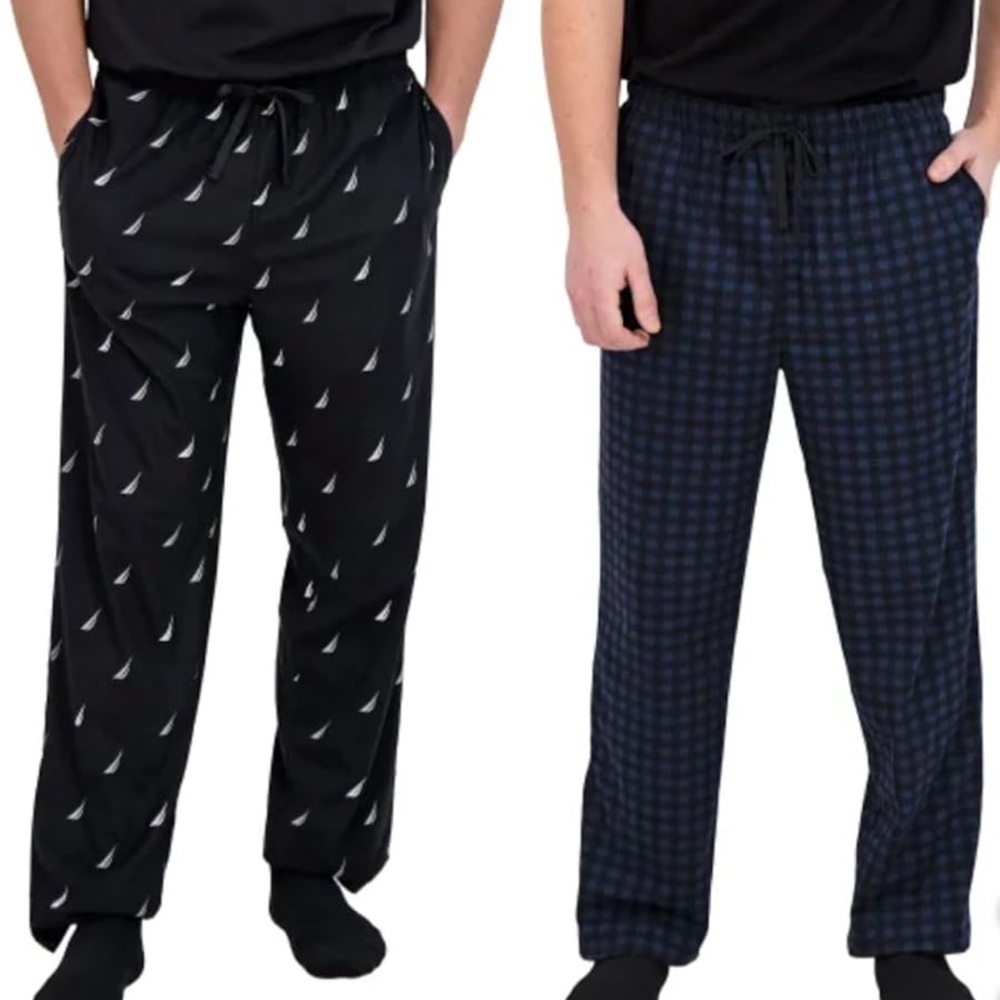 Nautica Men's Black and Blue Fleece Pajama Pants